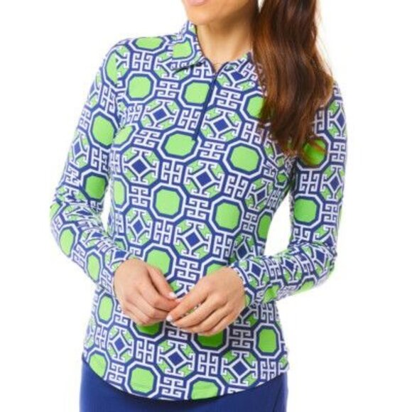 IBKUL Icifil Long Sleeve 1/4 Zip Sun Golf Pullover Classic Key Pattern Med - Picture 2 of 10